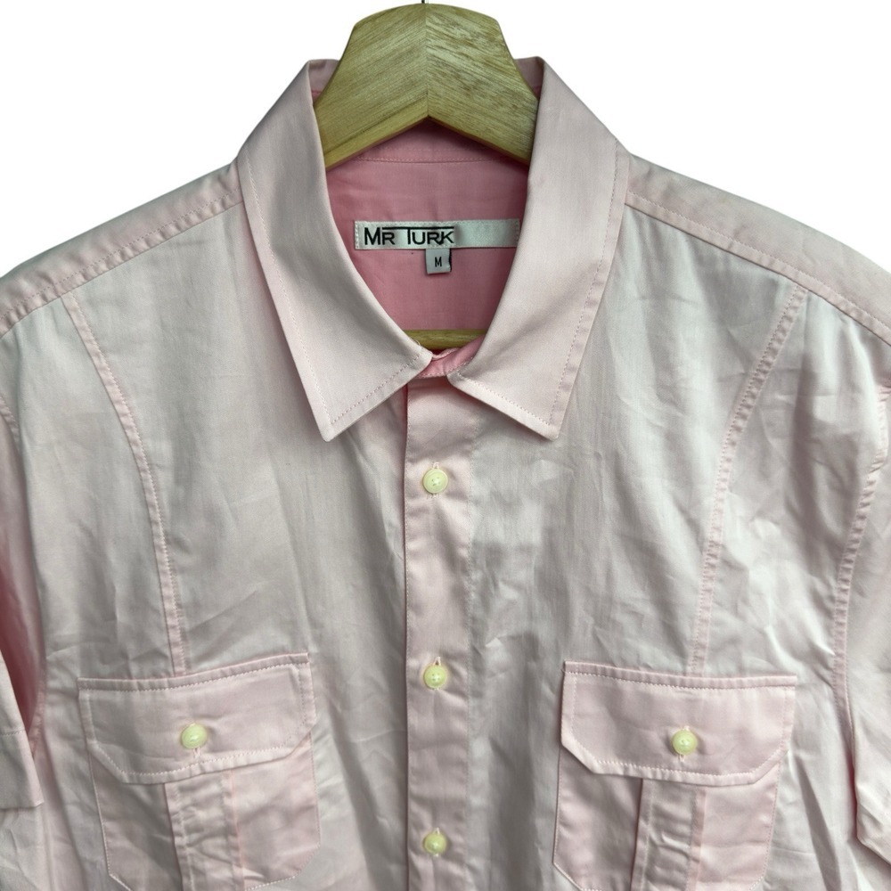 Mr. Turk Men's Size Medium‎ Button Front Pink S/S Double Pocket Cotton Shirt euc